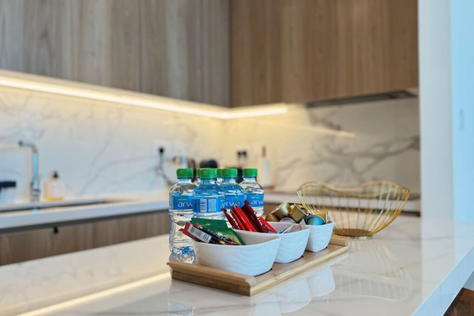 A fully-equipped, stylish kitchen where luxury meets convenience in every corner.