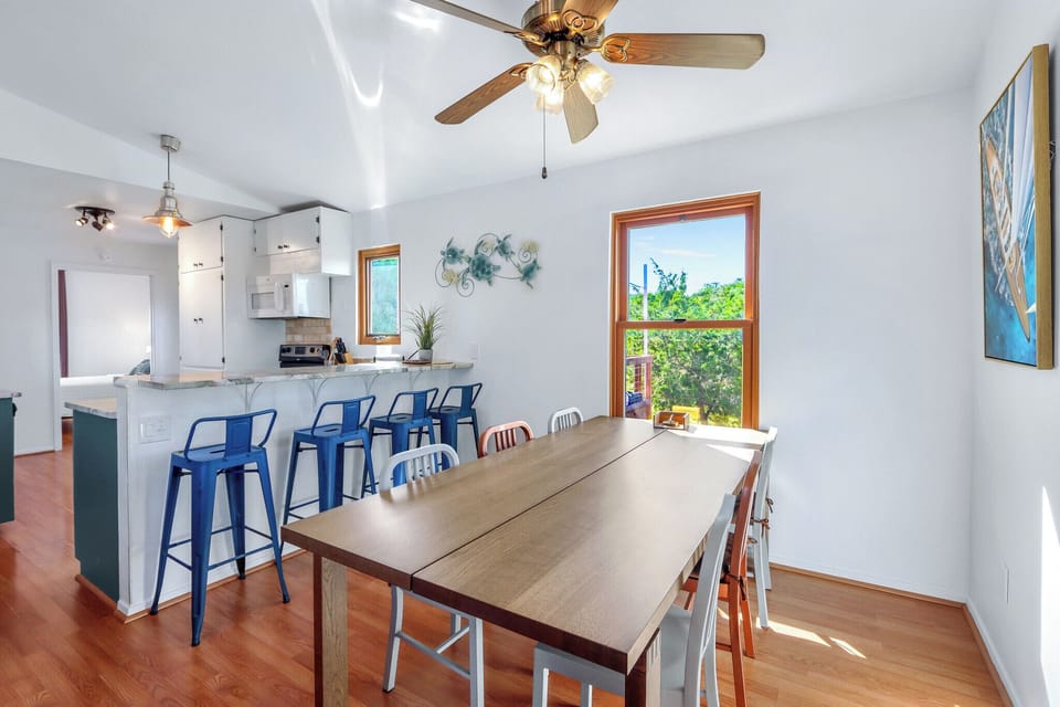 The dining room is off of the kitchen