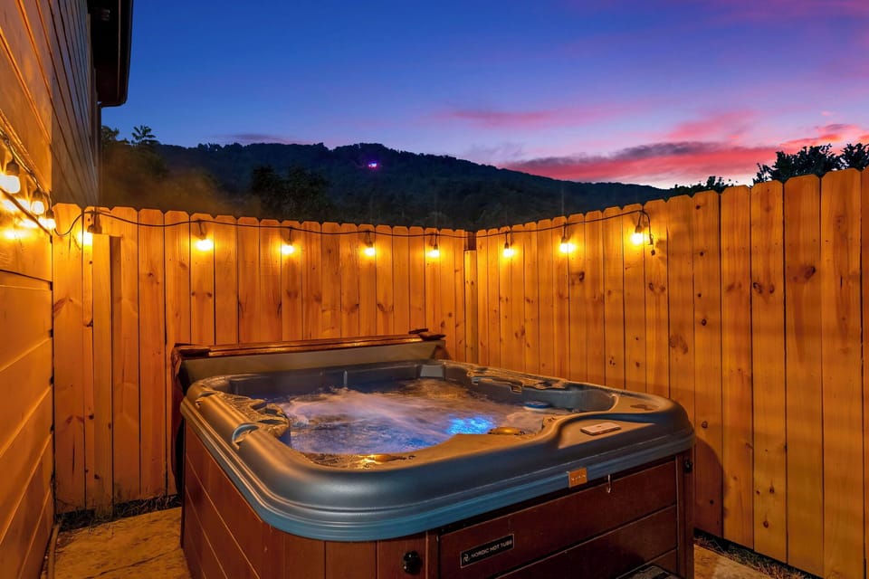 Relaxing outdoor hot tub surrounded by nature