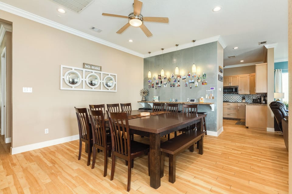 Dining table that seats 12.