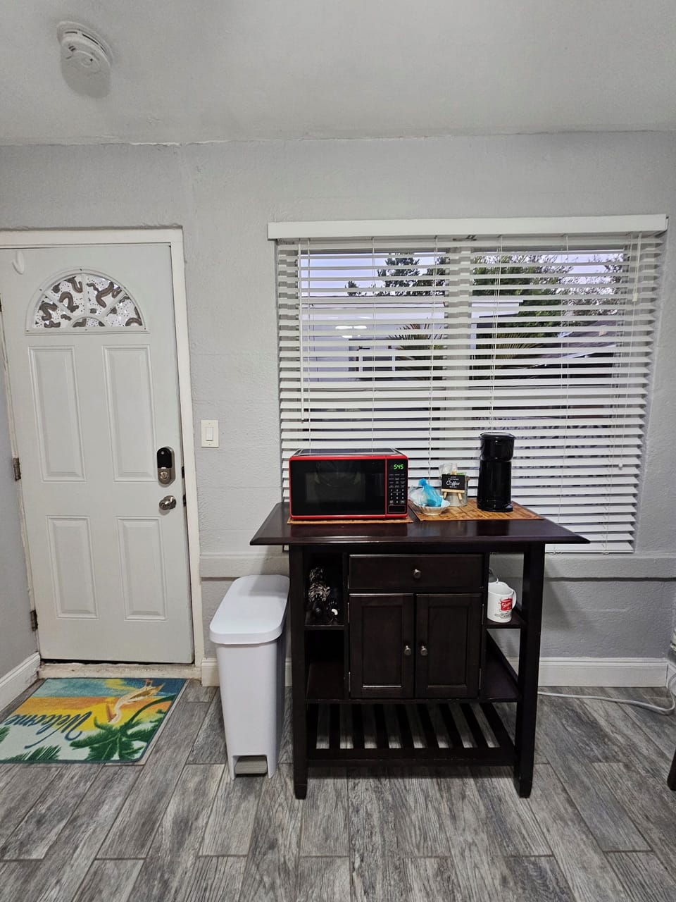 Microwave, Pod Coffee Maker, Coffee Mugs, Silverware, Wine Opener, etc. 