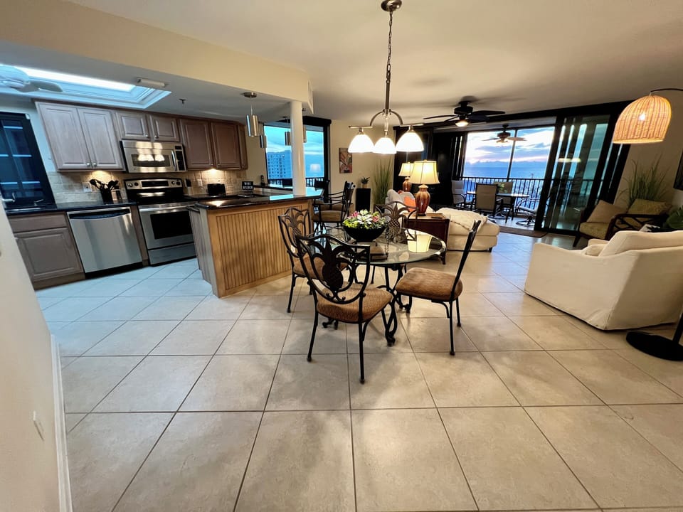 Dining room, living room, kitchen