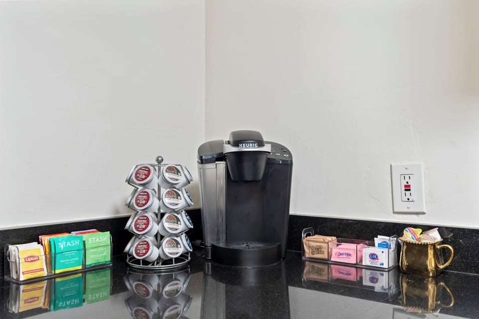 Wake up with a variety of coffee and teas. Cream and sweeteners provided.