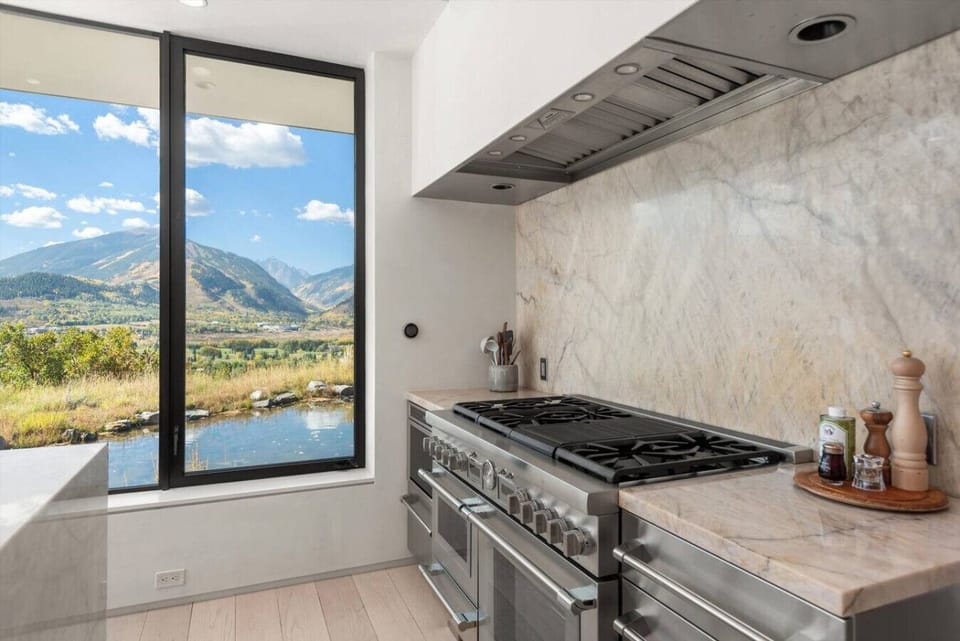 Kitchen with Extra Large Range & Sprawling Mountain Views