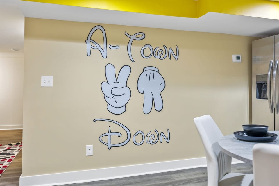  "Bold and playful wall art reminding everyone that we brought Disney inspiration to Atlanta! Where fun and creativity meet! 🎨🖤 #DisneyWallArt #MickeyInspired #HomeDesign"