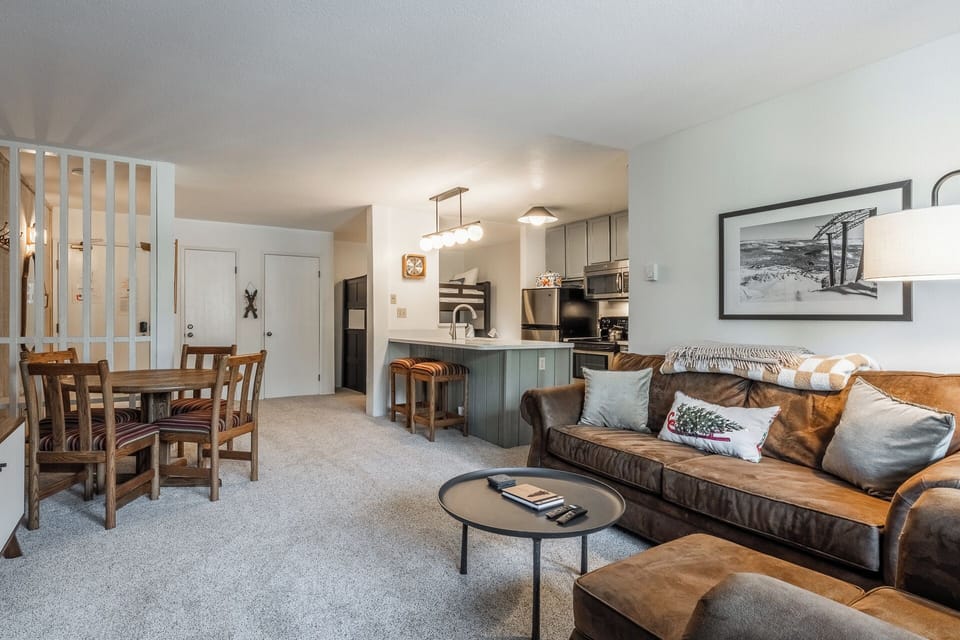 Living Room, Wood Burning Fireplace, Queen Sleeper Sofa, Deck  and flat screen TV
