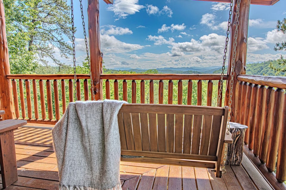 Porch swing overlooking the Smokies - a favorite spot for slow mornings