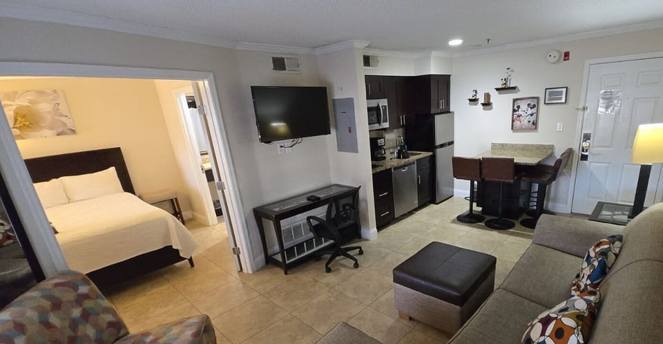 Cozy sofa bed and a new smart TV with all your favorite streaming apps!