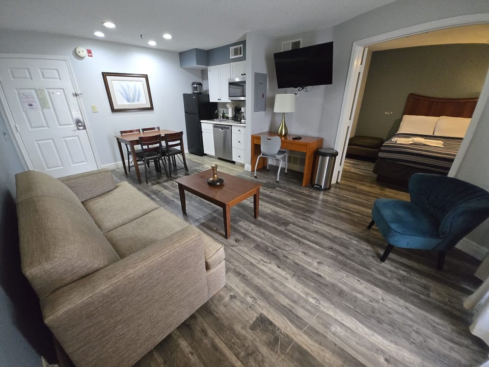 Cozy sofa bed and a new smart TV with all your favorite streaming apps!