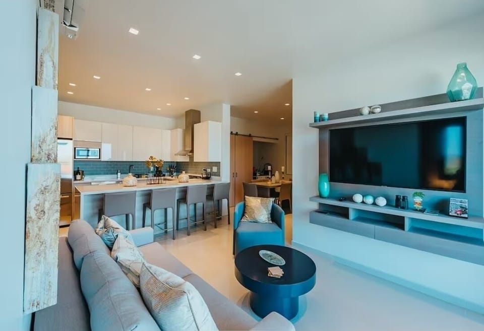Sit back, relax, and enjoy your favorite films on our large TV. Whether you’re cheering for your team or settling in for a cinematic evening after a long day of exploring, this sleek entertainment center is ready for you.