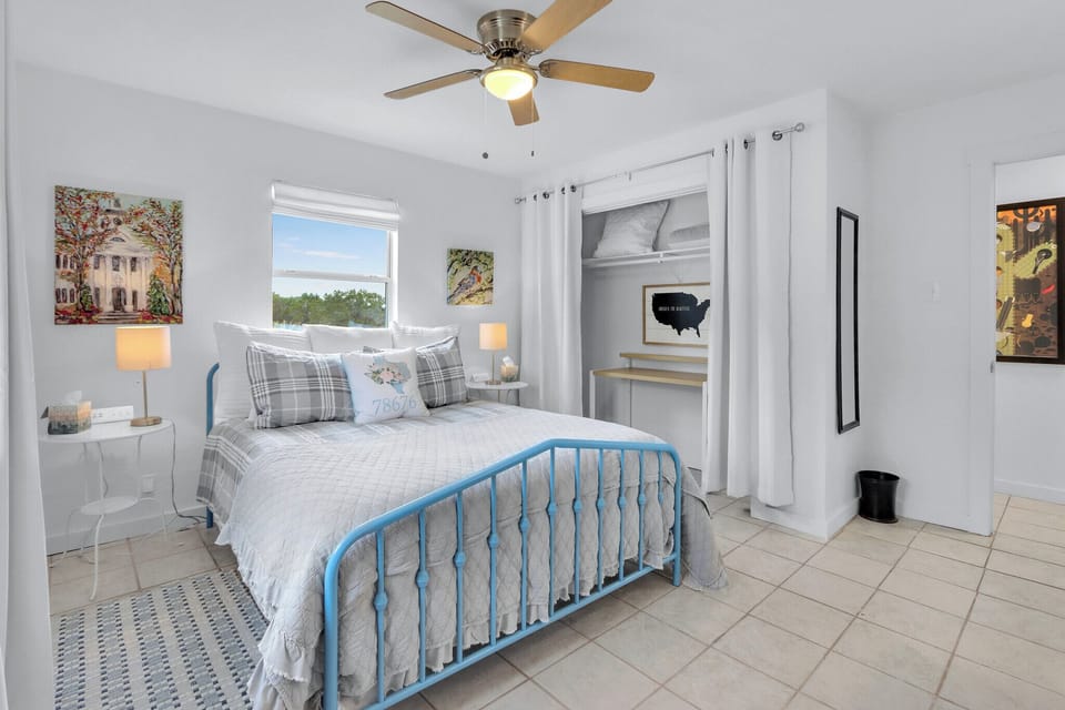 The room has a queen size bed