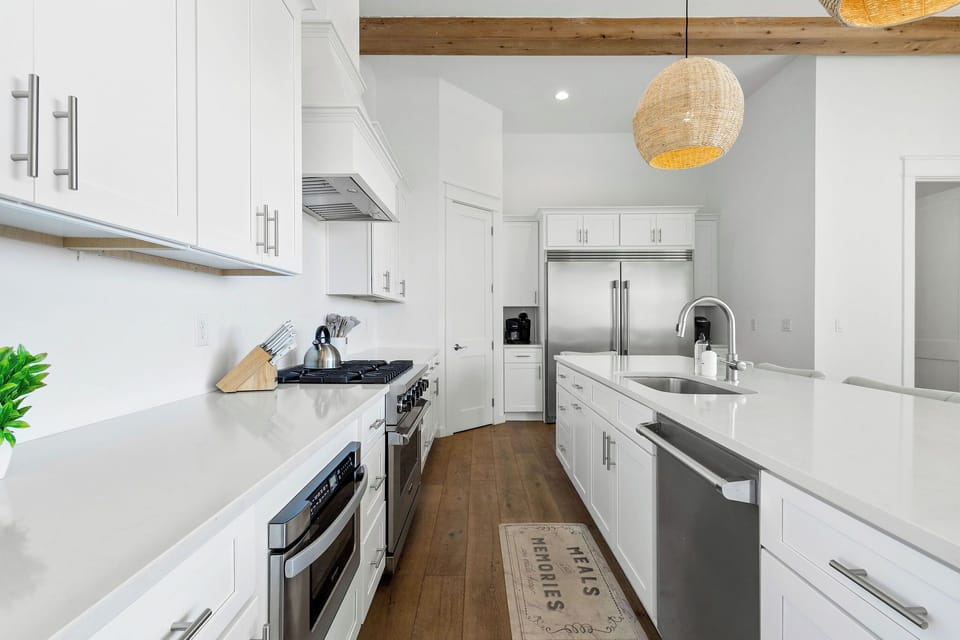 Gourmet kitchen is stocked with all your cooking essentials. Perfect for cooking together or hiring a private chef.