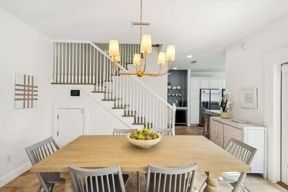 Dining room table includes seating for 6.