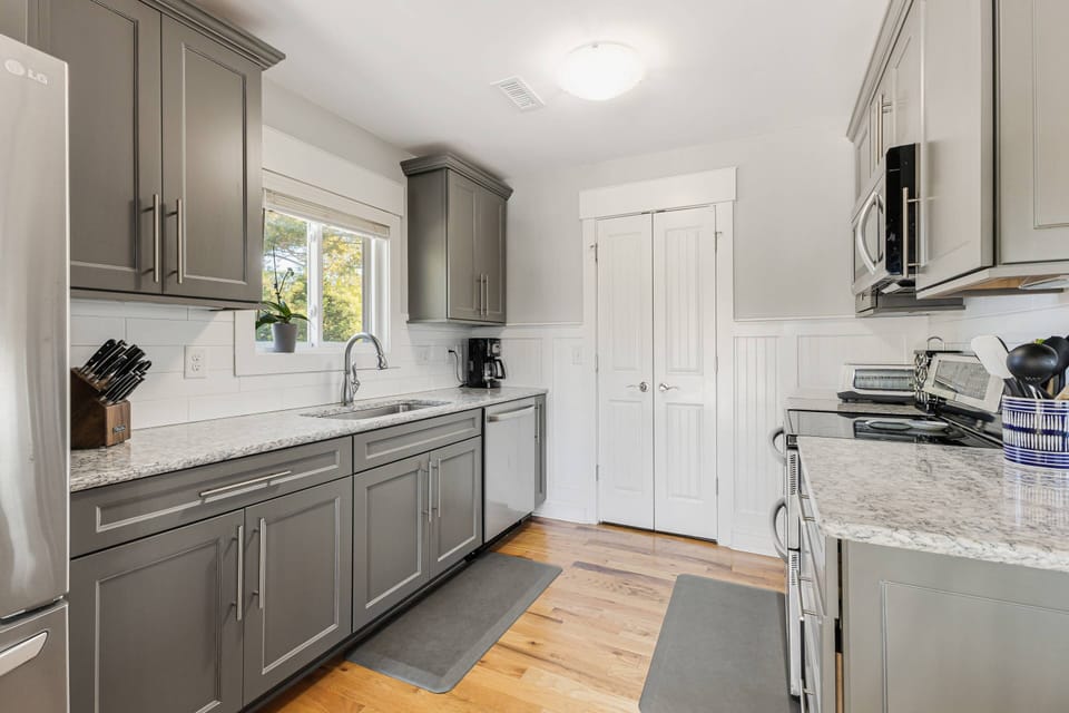 The kitchen is well-equipped with modern appliances and everything you need for easy meal preparation.