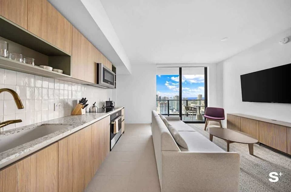 Fully equipped kitchen with stainless steel appliances