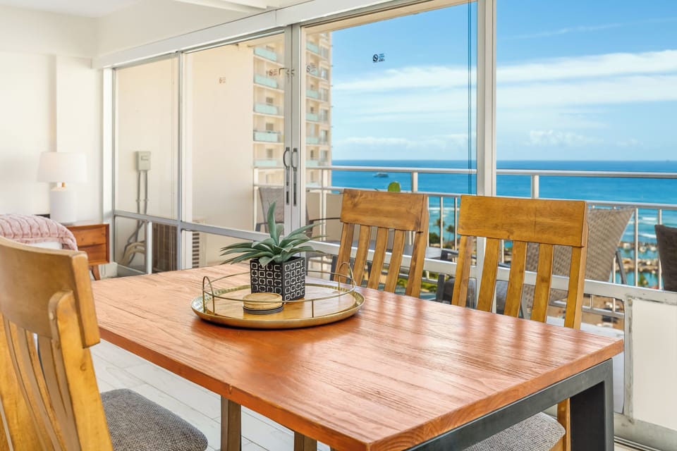 Dine in elegance with a stunning ocean view as your backdrop