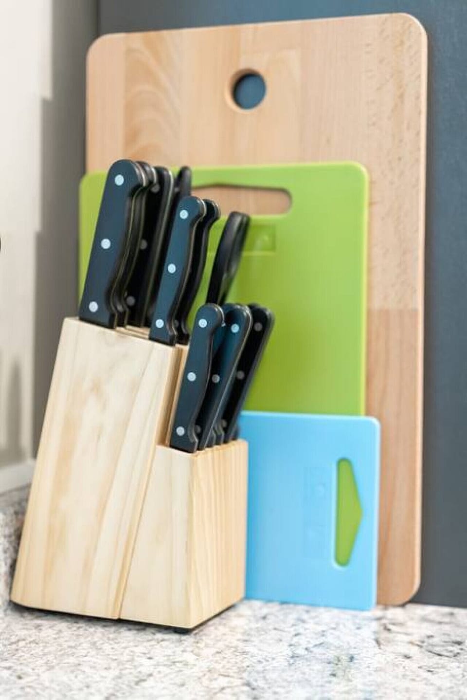 knife wooden stand and chopping boards