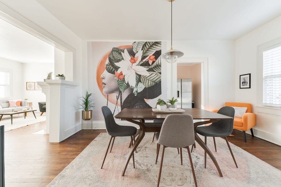 Stunning dining and seating area just off living and kitchen spaces