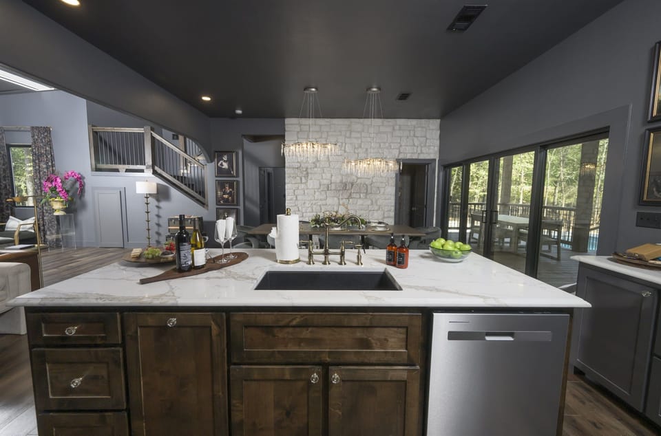 Even when preparing meals in the kitchen, you are still in the middle of the action.