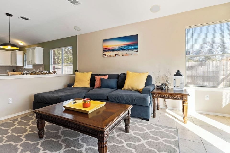 Comfortable lounge area with stylish décor and natural light