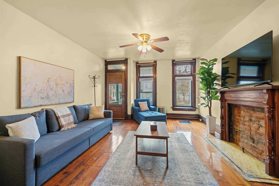 Curl up in the chic living room & stream your favorites on the smart TV