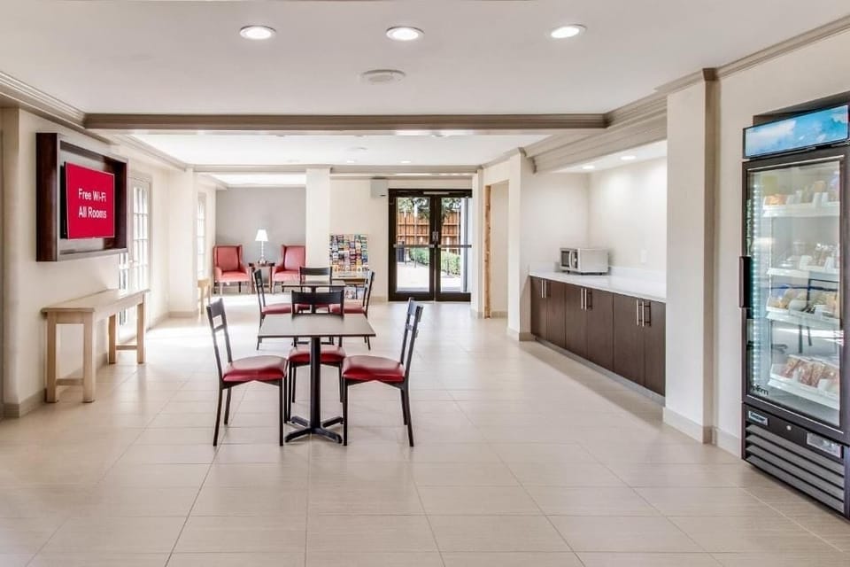 Settle into the airy lounge with snacks and space to recharge.