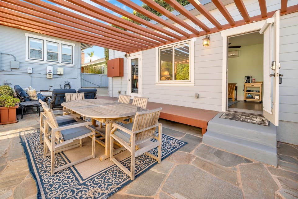 Shared patio in front of the ADU and behind the main house. The owner uses the patio as well.