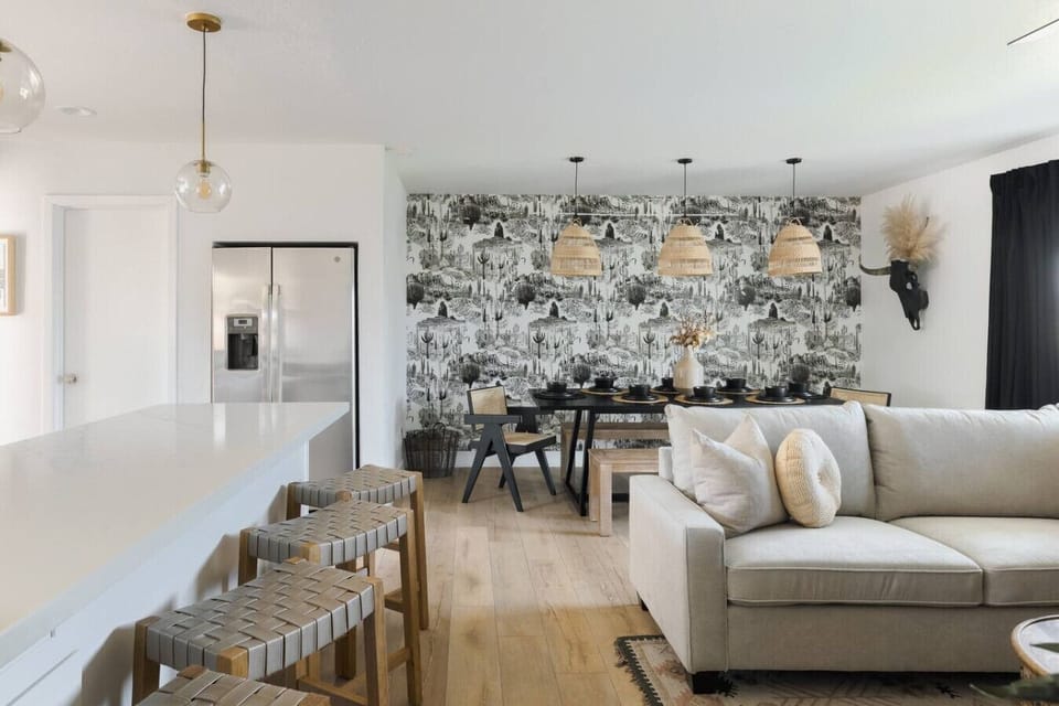 The chic Southwest style of the house  adds a lot of character and charm! The combination of Southwestern design elements with modern amenities create a unique and inviting atmosphere.