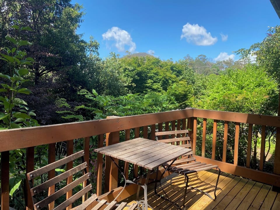 Views of the gardens and mountain ranges from the verandah