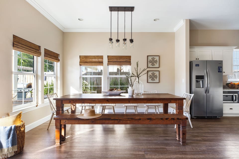 Polished dining area.