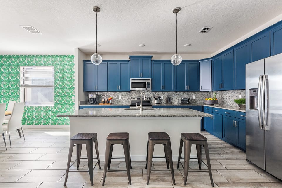 Furnished with stools for added flexibility.