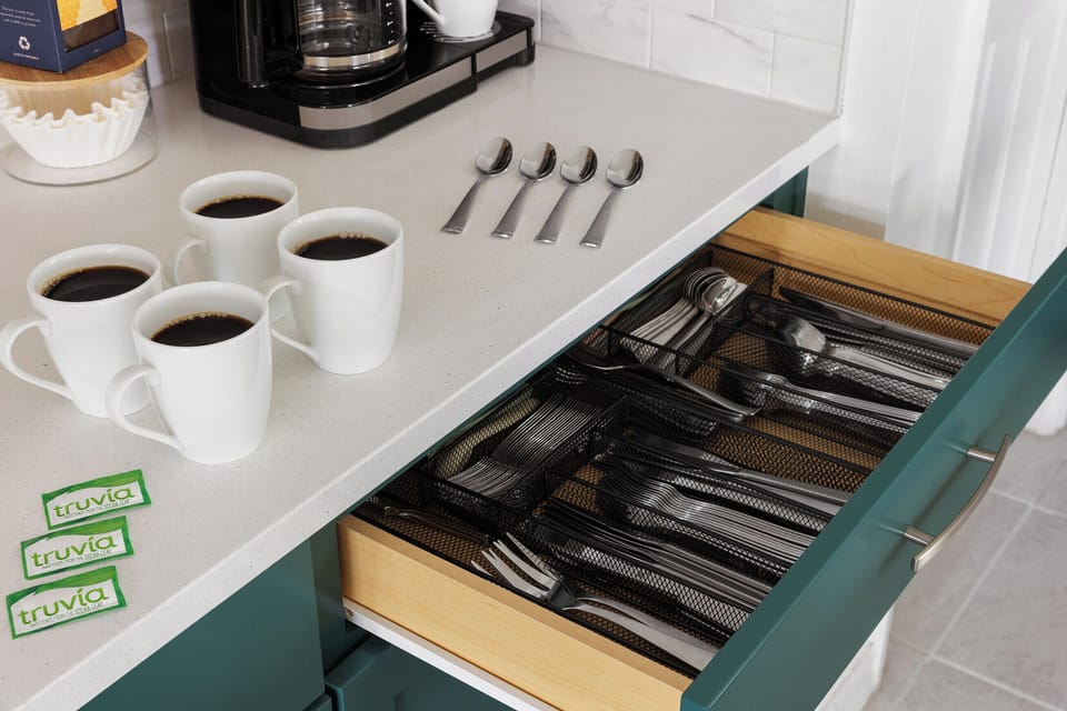 Fully stocked kitchen.