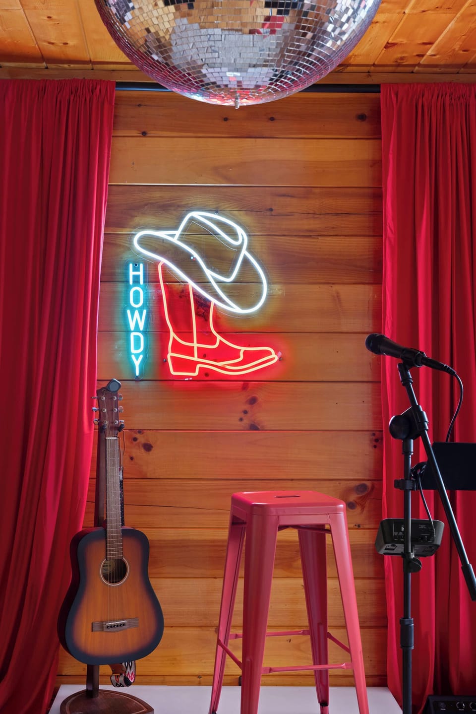 The stage is set for music and karaoke stars.