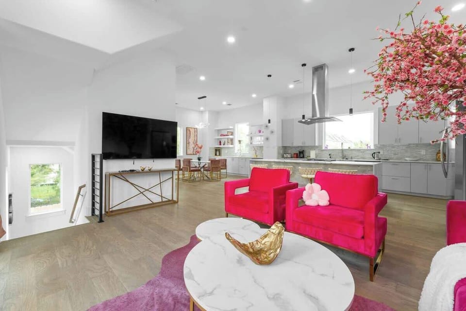 Chic seating area w/ bold accents that bring energy and character to the room.