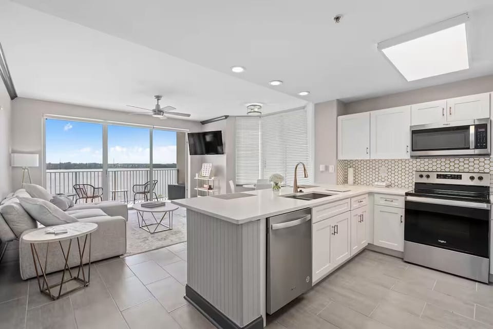 Beautiful open kitchen set up while enjoying the view 