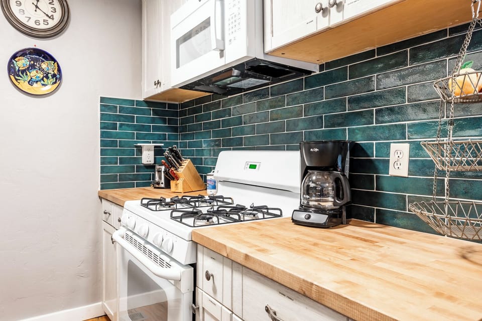 Our fully stocked kitchen, we have everything you would need for a weekend stay.