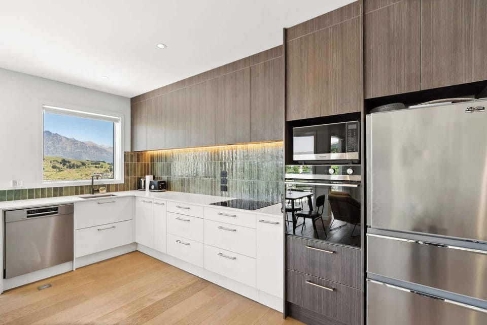 Modern and beautiful kitchen with spectacular mountain and lake views
