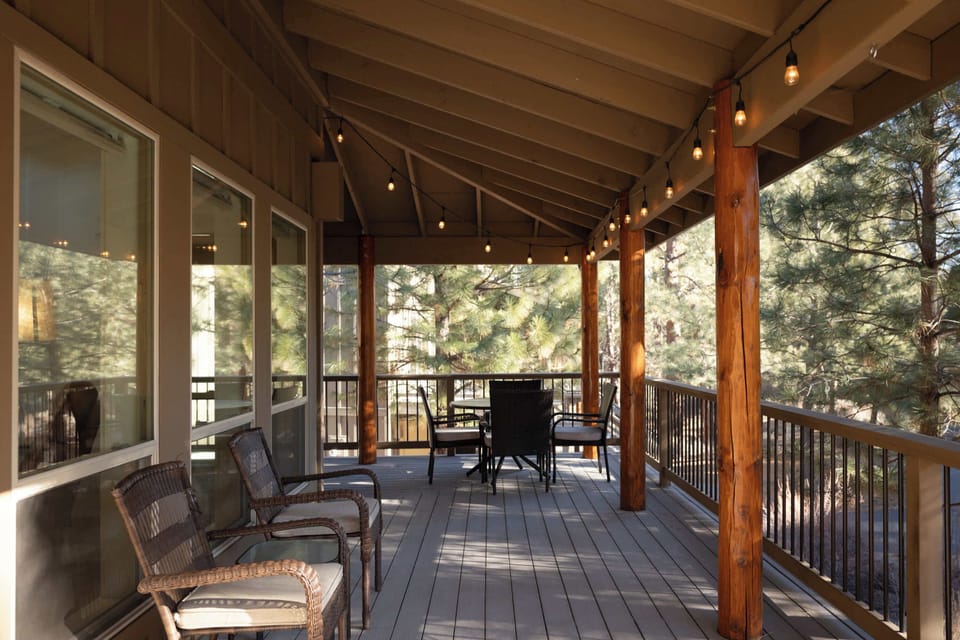 Wrap around deck with grill and outdoor seating