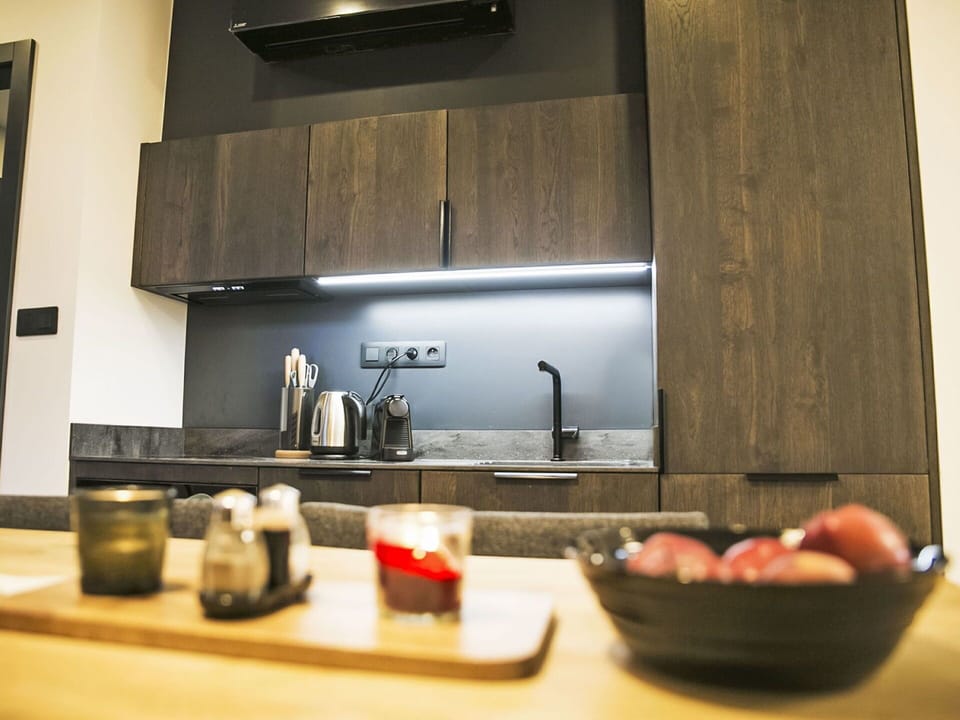 Countertop, Kitchen, Kitchen Appliance, Interior Design, Cabinetry, Furniture, Flooring, Wood, Home Appliance, Major Appliance