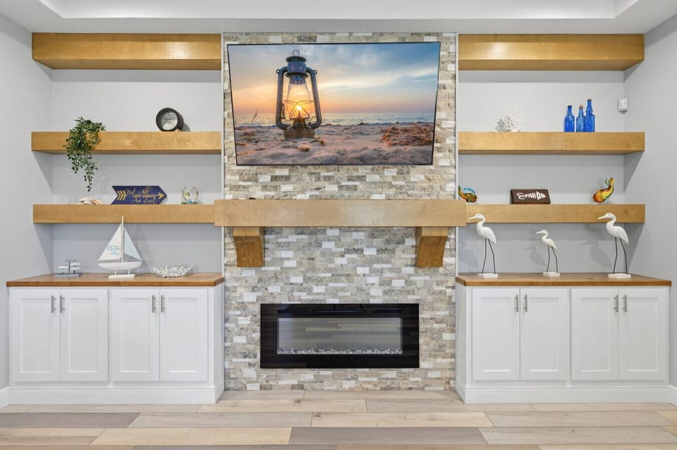 Living room tv and fireplace