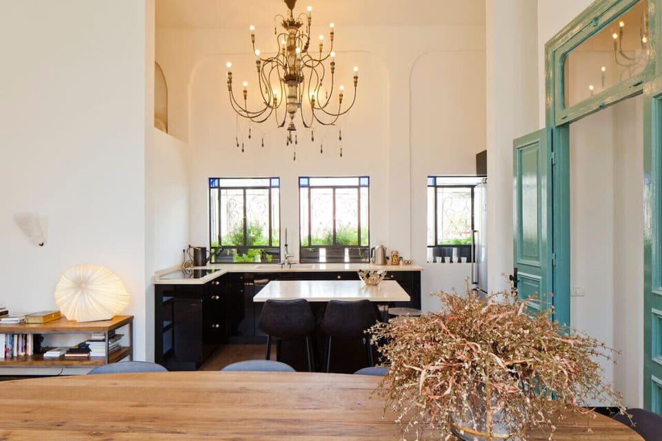 View of the elegant kitchen from the dining area