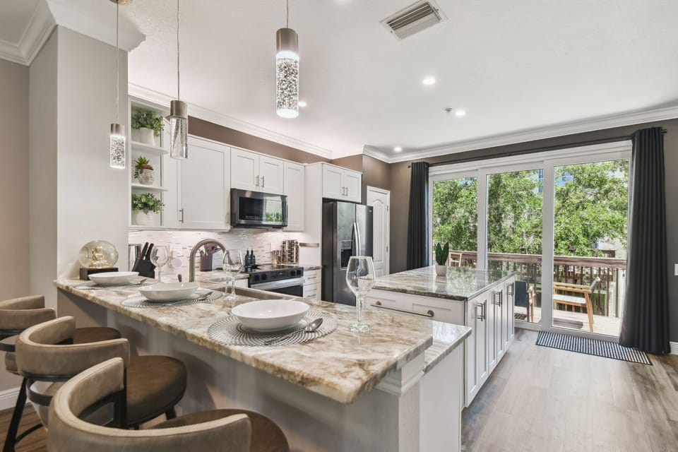 View from the countertop into the kitchen.