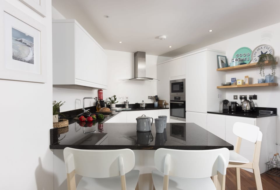7 Whitehouse, Watergate Bay: Including an electric oven, ceramic induction hob, microwave oven, fridge/freezer, wine fridge, dishwasher, Nespresso coffee machine and milk frother