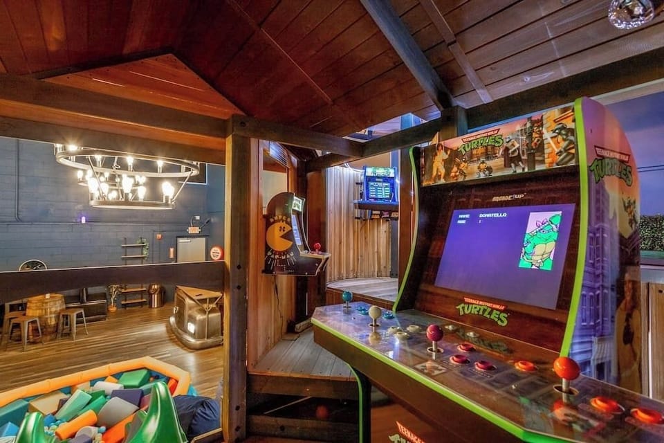 Indoor "treehouse" with arcade games.