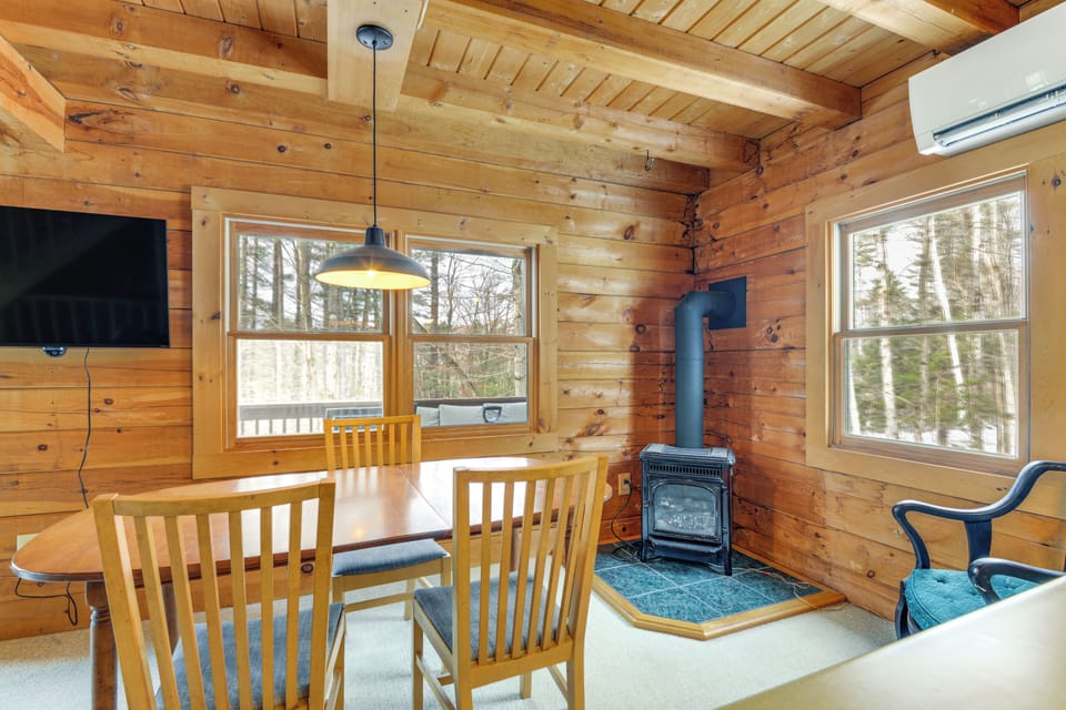 Dining Area | Dishware & Flatware | Decorative Fireplace | Main Level