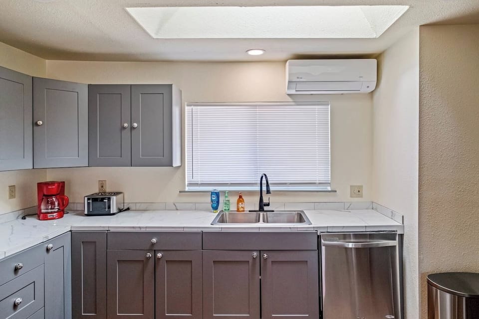 updated and well stocked kitchen