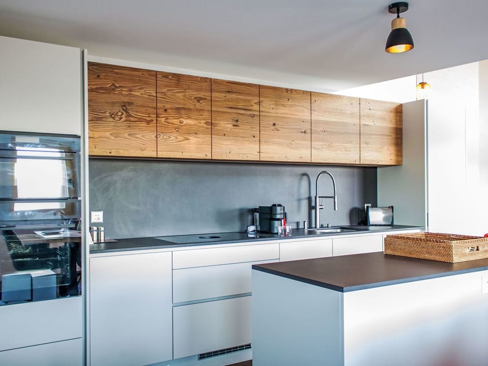 Countertop, Cabinetry, Furniture, Kitchen, Interior Design, Flooring, Kitchen Appliance, Wood, Floor, Drawer