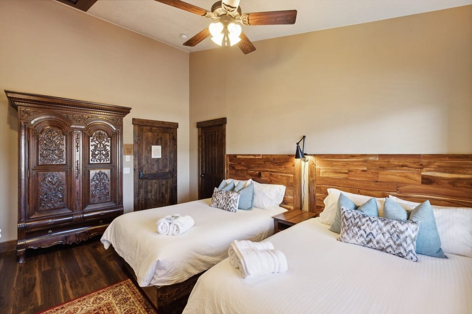 Indoors, Ceiling Fan, Home Decor, Hardwood, Bed