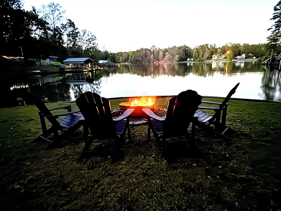 Relax at the end of the day around a fire by the lake.