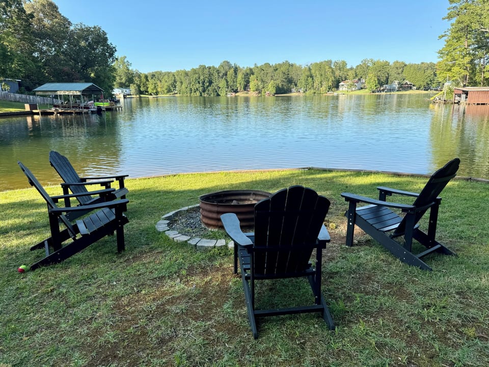 Fire ring overlooking the lake